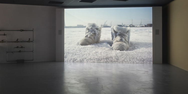 Sigalit Landau Salted Lake (Salt Crystal Shoes on a frozen Lake), 2011 HD-Video, 11:04 Installation view, Israeli Pavilion, 54th Venice Biennale, Venice, 2011 © Sigalit Landau Courtesy the artist and kamel mennour, Paris