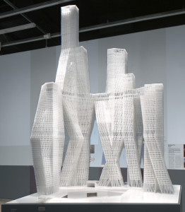 United Architects. Study model. World Trade Center Proposal, project. 2002. ABS foam and paper, 14 ½ x 13 ½ x 12 3/4'” (36.8 x 34.3 x 32.4 cm). Image courtesy of The Museum of Modern Art.