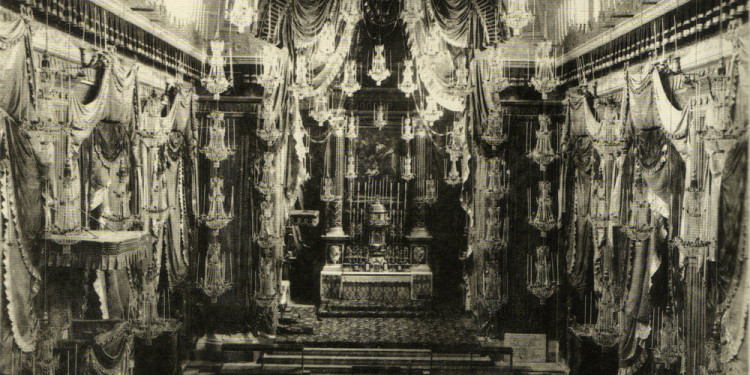 Apparato della chiesa dell'Immacolata Concezione durante i festeggiamenti del III Centenario della morte di San Felice da Catalice-18 maggio 1887